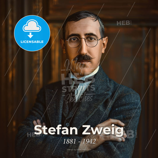 Stefan Zweig, 1881 - 1942, Austrian writer - A Man With A Mustache And Glasses Print Template