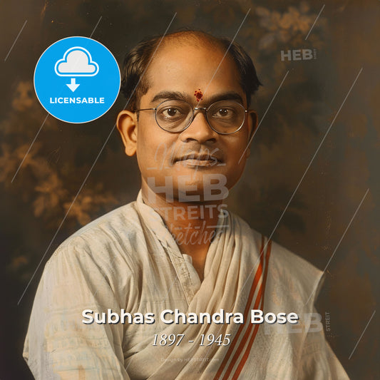 Subhas Chandra Bose, 1897 - 1945, Indian nationalist leader - A Man Wearing Glasses And A White Robe Print Template