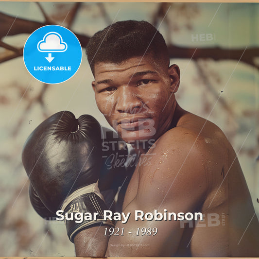 Sugar Ray Robinson, 1921 - 1989, American welterweight and middleweight boxer - A Man Wearing Boxing Gloves Print Template