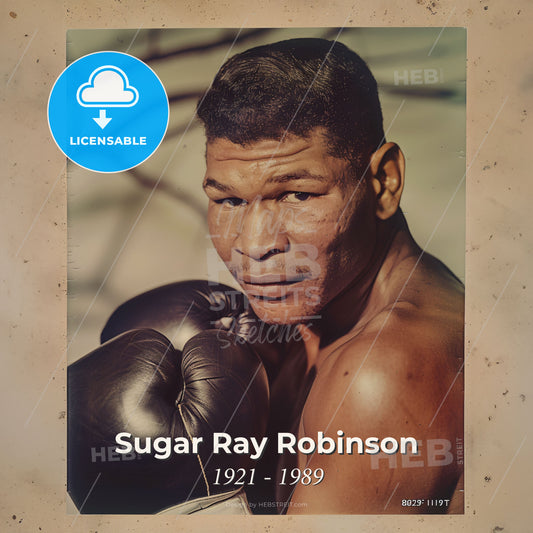 Sugar Ray Robinson, 1921 - 1989, American welterweight and middleweight boxer - A Man Wearing Boxing Gloves Print Template