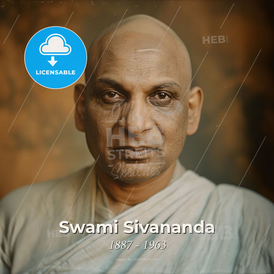 Swami Sivananda, 1887 - 1963, Indian Hindu spiritual teacher - A Bald Man In A White Robe Print Template