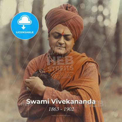 Swami Vivekananda, 1863 - 1902, Indian Hindu monk - A Man Holding A Small Animal Print Template