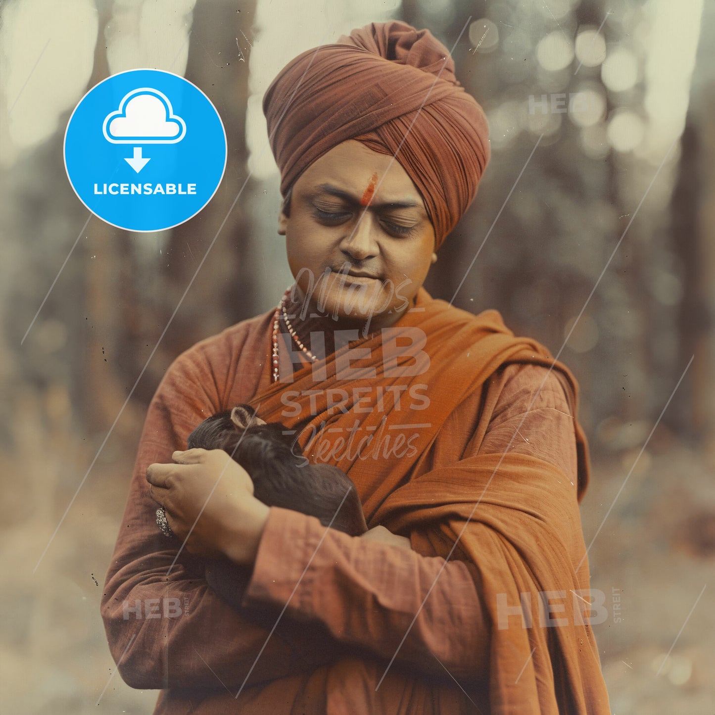 Swami Vivekananda, 1863 - 1902, Indian Hindu monk - A Man Holding A Small Animal
