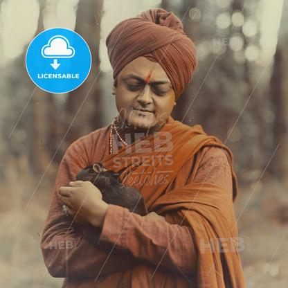 Swami Vivekananda, 1863 - 1902, Indian Hindu monk - A Man Holding A Small Animal