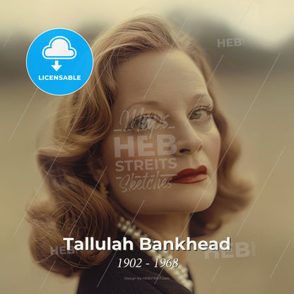 Tallulah Bankhead, 1902 - 1968, American actress and socialite - A Woman With Red Lipstick And Pearl Necklace Print Template