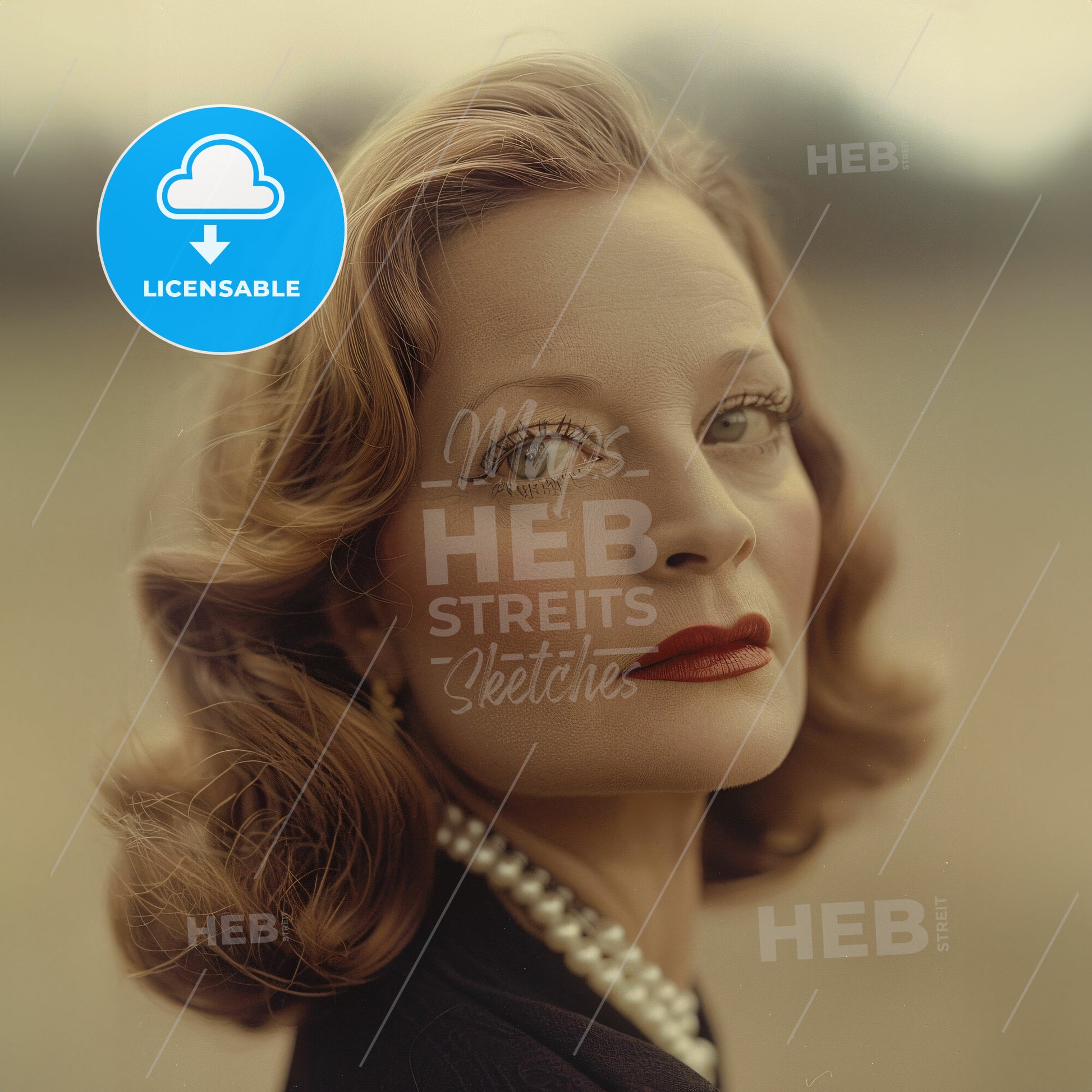 Tallulah Bankhead, 1902 - 1968, American actress and socialite - A Woman With Red Lipstick And Pearl Necklace