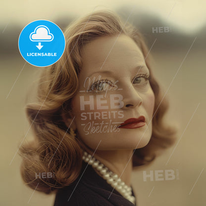 Tallulah Bankhead, 1902 - 1968, American actress and socialite - A Woman With Red Lipstick And Pearl Necklace