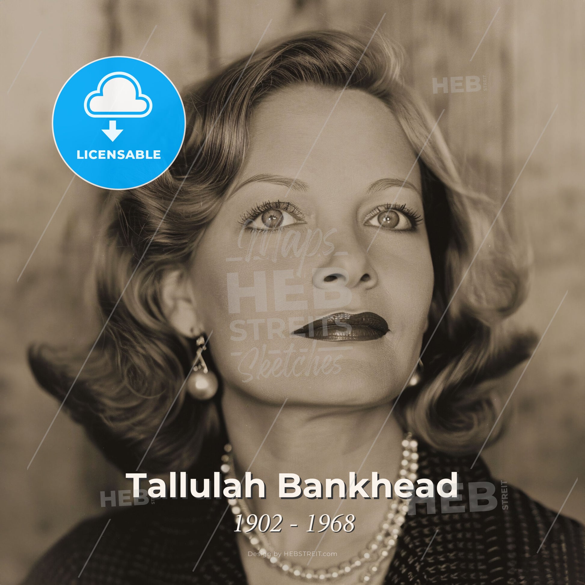 Tallulah Bankhead, 1902 - 1968, American actress and socialite - A Woman With Short Hair Wearing A Pearl Necklace And A Black Jacket Print Template