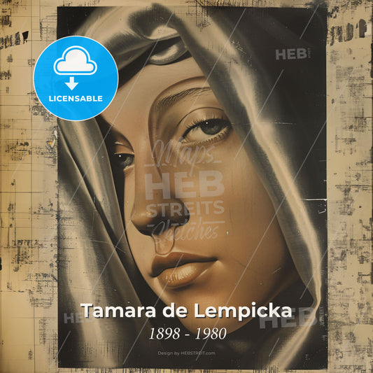 Tamara de Lempicka, 1898 - 1980, Polish Art Deco painter - A Painting Of A Woman's Face Print Template