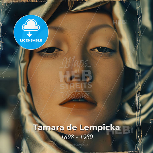 Tamara de Lempicka, 1898 - 1980, Polish Art Deco painter - A Close Up Of A Woman's Face Print Template