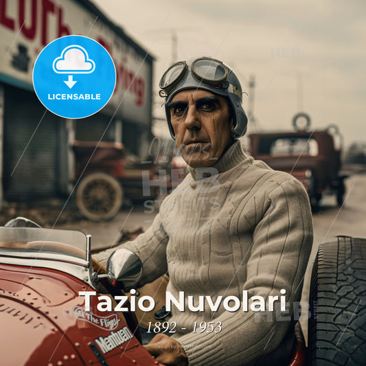 Tazio Nuvolari, 1892 - 1953, Italian racing driver - A Man In A Goggles Sitting In A Red Car Print Template