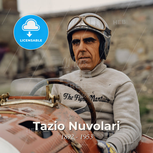 Tazio Nuvolari, 1892 - 1953, Italian racing driver - A Man Wearing Goggles And A Helmet Driving A Car Print Template