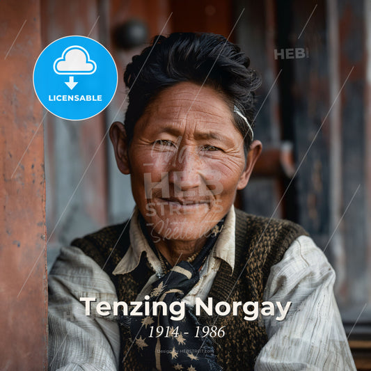 Tenzing Norgay, 1914 - 1986, Nepali-Indian mountaineer - A Smiling Old Man In A Vest Print Template