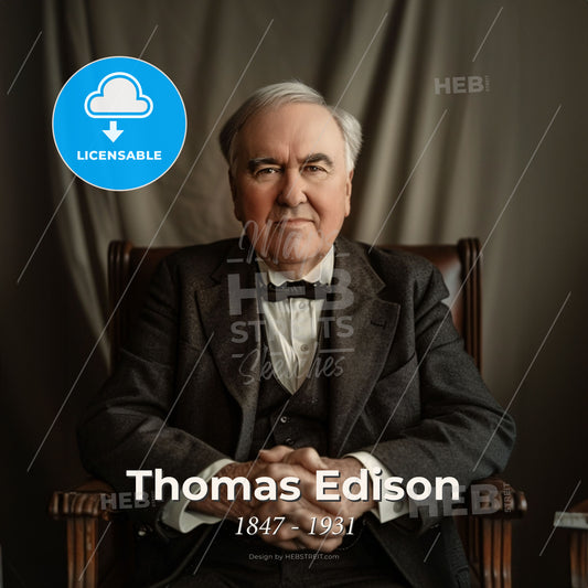 Thomas Edison, 1847 - 1931, American inventor - A Man In A Suit Sitting In A Chair Print Template