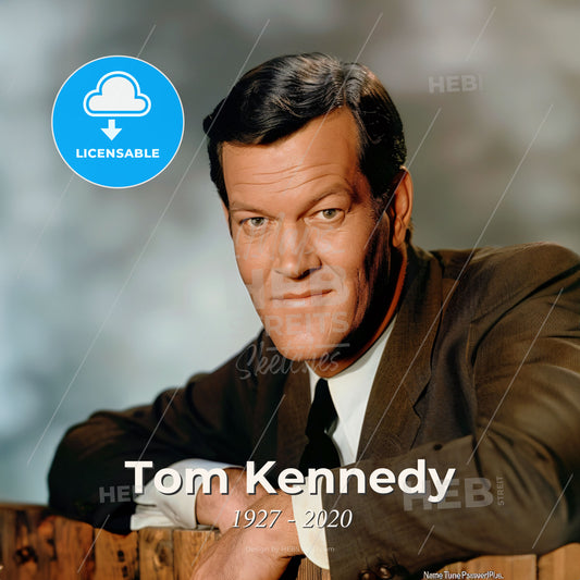 Tom Kennedy, 1927 - 2020, American TV show host - A Man In A Suit Leaning On A Wooden Fence Print Template