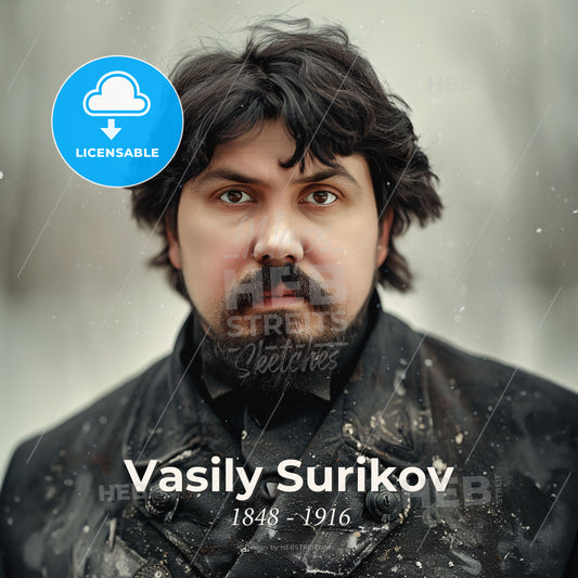 Vasily Surikov, 1848 - 1916, Russian historical painter - A Man With A Beard And Mustache Wearing A Black Coat Print Template