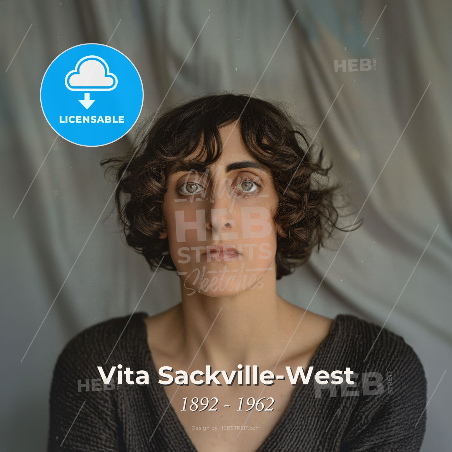 Vita Sackville-West, 1892 - 1962, British writer and gardener - A Woman With Short Brown Hair Wearing A Black V-Neck Sweater Print Template