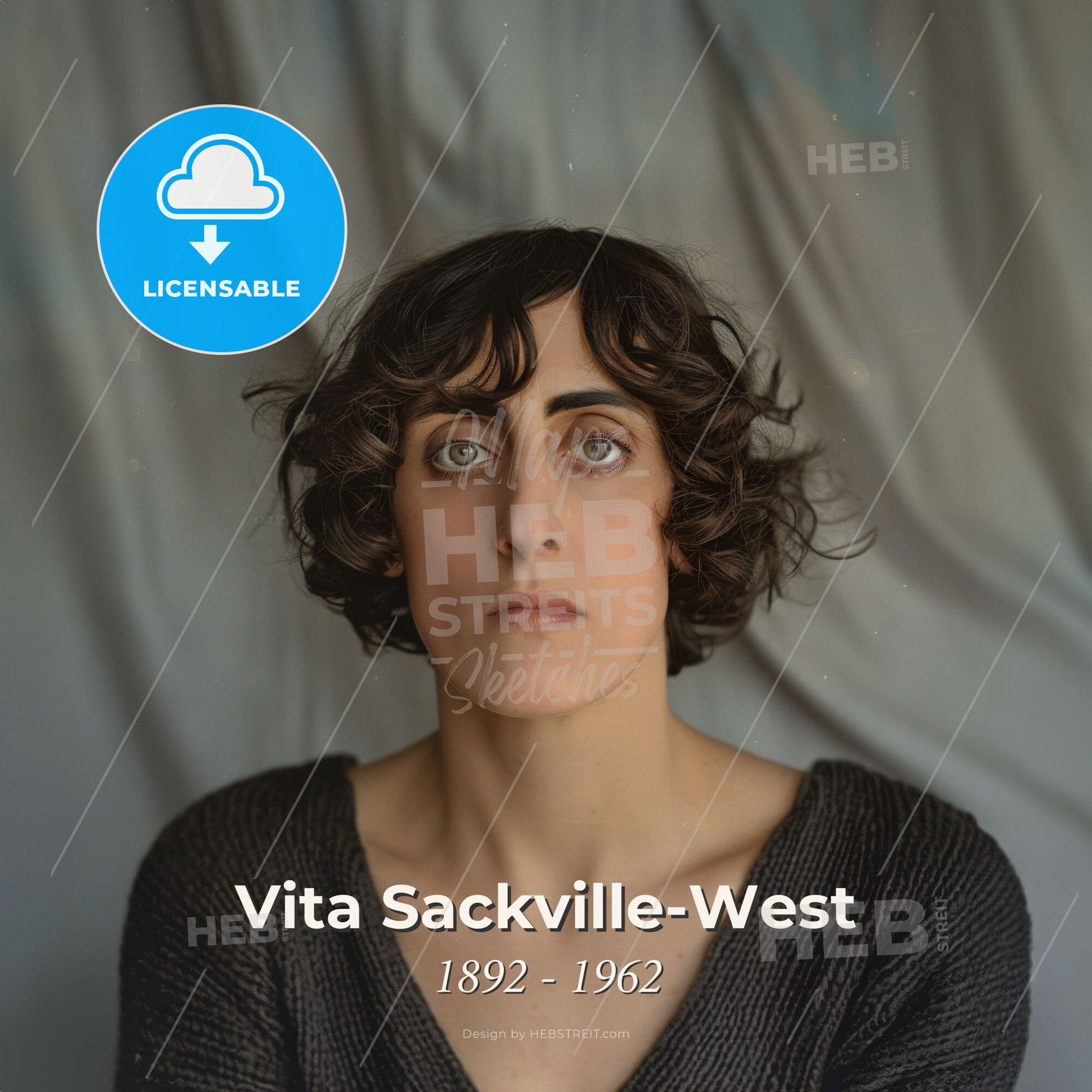 Vita Sackville-West, 1892 - 1962, British writer and gardener - A Woman With Short Brown Hair Wearing A Black V-Neck Sweater Print Template