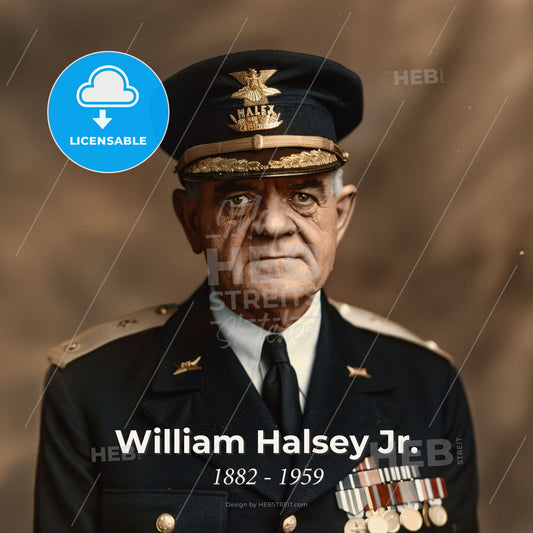 William Halsey Jr., 1882 - 1959, American Fleet Admiral - A Man In A Military Uniform Print Template