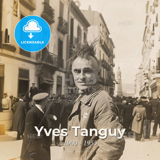 Yves Tanguy, 1900 - 1955, French-American painter - A Man With Spiked Hair Standing In A Street Print Template