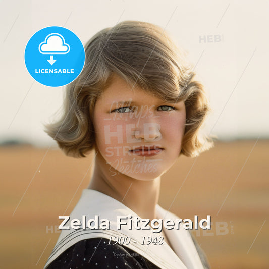 Zelda Fitzgerald, 1900 - 1948, American novelist and socialite - A Woman With Short Blonde Hair Wearing A Black And White Dress Print Template