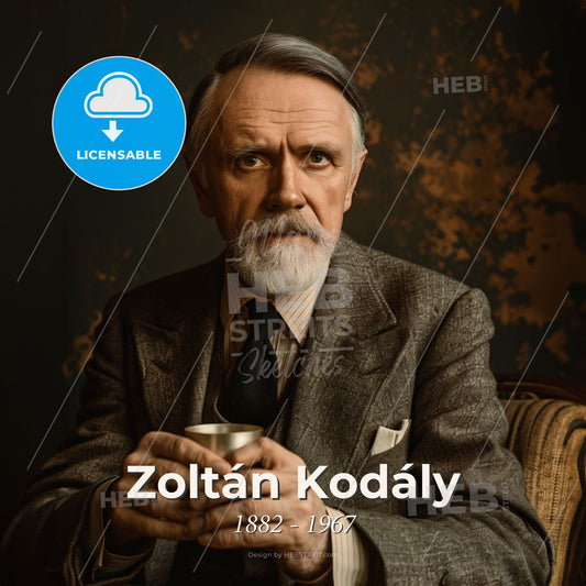 Zoltán Kodály, 1882 - 1967, Hungarian composer - A Man In A Suit Holding A Cup Print Template