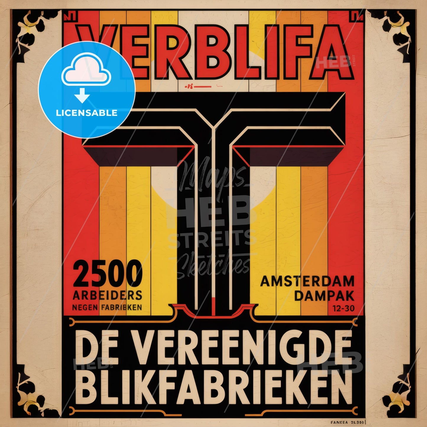 1920s Art Deco Dutch Industrial Recruitment Poster - Striking Geometric Design