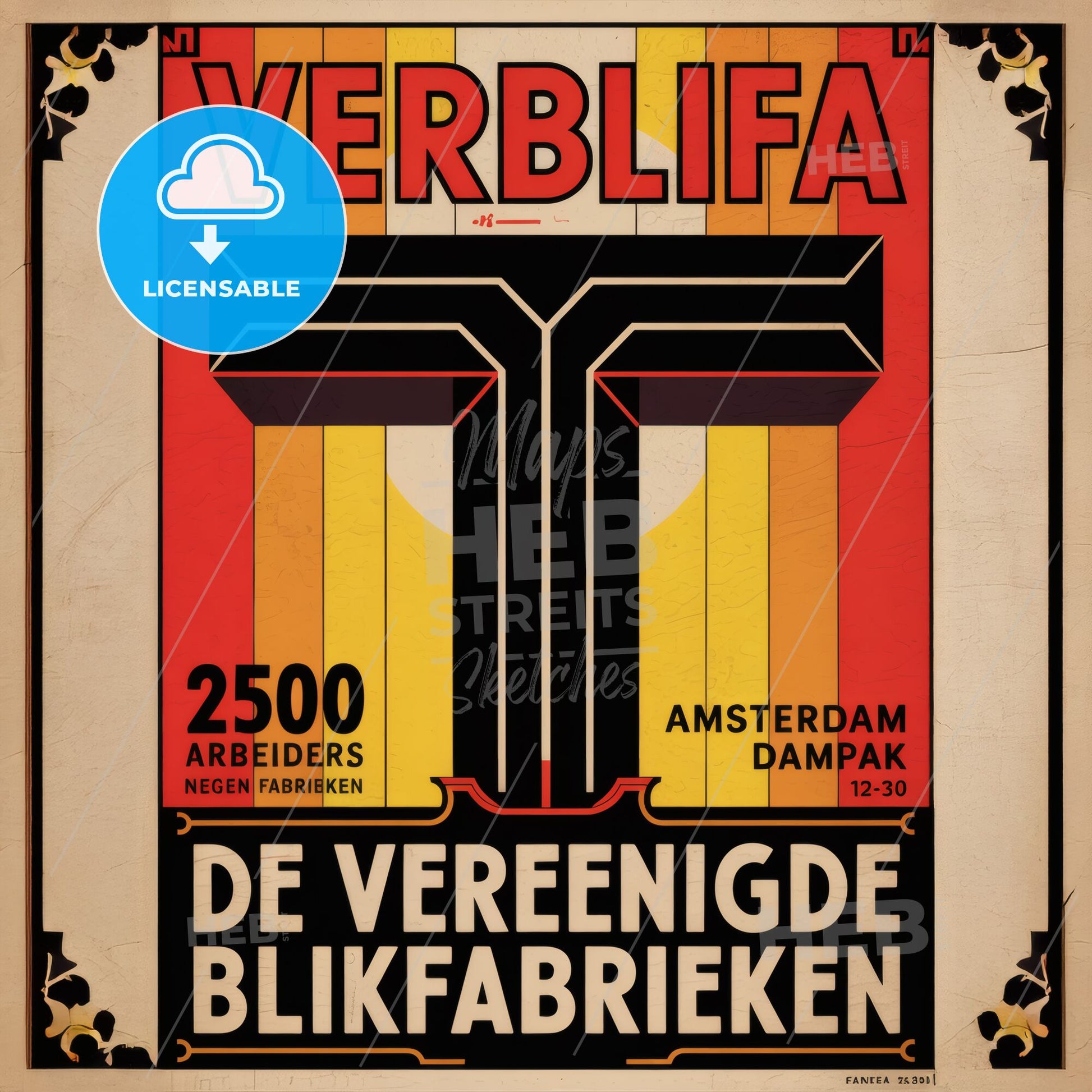 1920s Art Deco Dutch Industrial Recruitment Poster - Striking Geometric Design