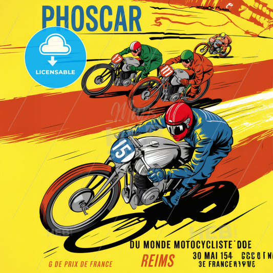 1954 Vintage Motorcycle Racing Poster: Dynamic Mid-Century French Motorsports Art