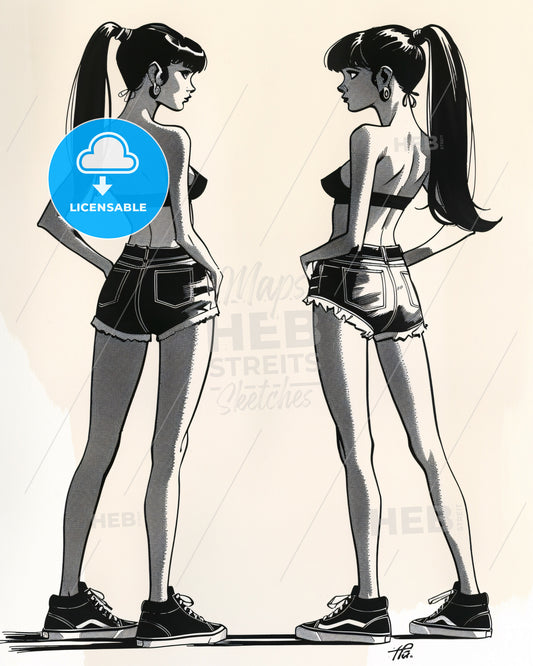 Fit American Beauty in Denim Vibes - A drawing of a woman in shorts