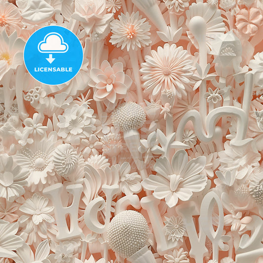 A Group Of White Flowers And Letters