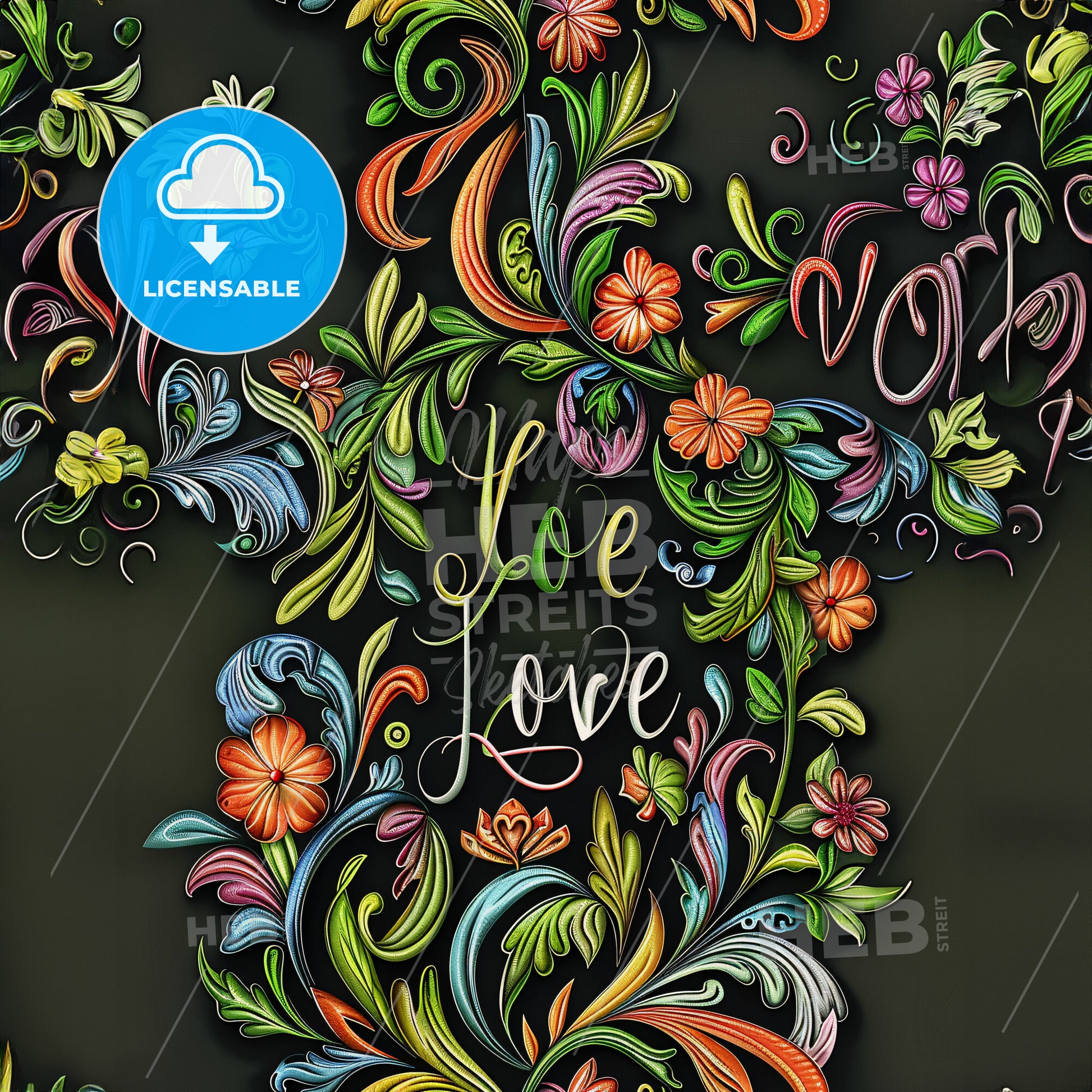 A Colorful Floral Pattern On A Black Background