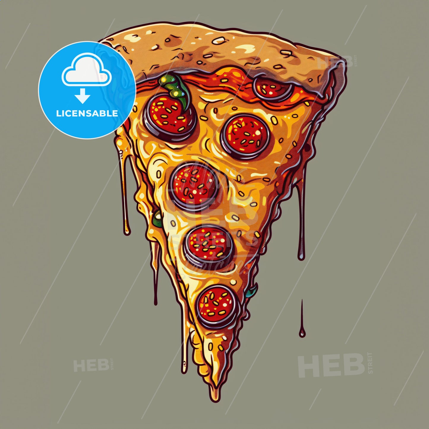 4-Bit Pixel Art Of A Slice Of Pizza Floatin - A Slice Of Pizza With Pepperoni And Cheese With Tiwanaku In The Background