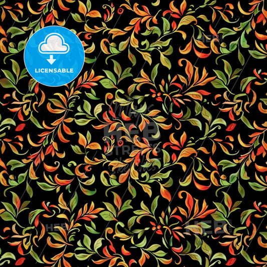 A Pattern Of Leaves On A Black Background