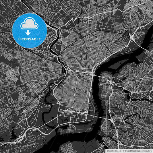 Philadelphia, Pennsylvania - Area Map - Dark