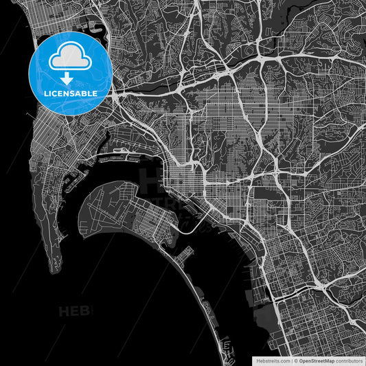 San Diego, California - Area Map - Dark