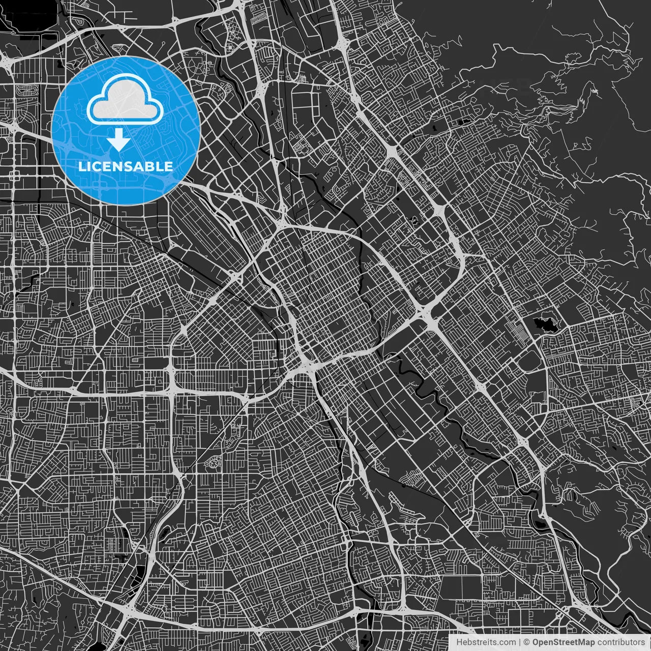 San Jose, California - Area Map - Dark