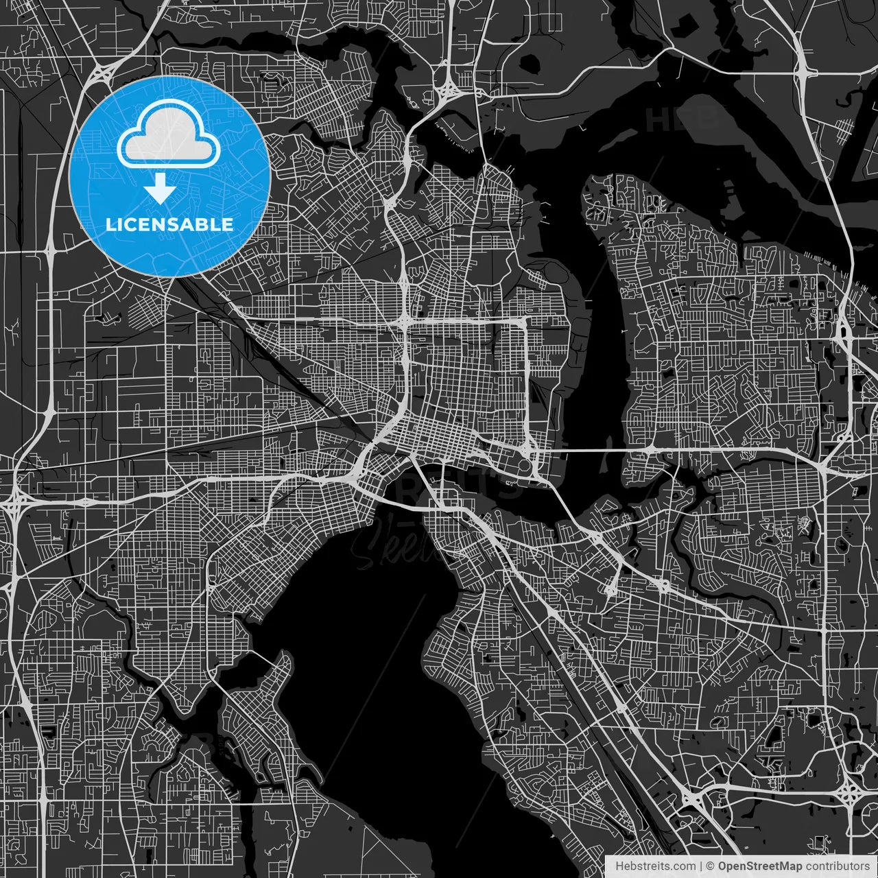 Jacksonville, Florida - Area Map - Dark