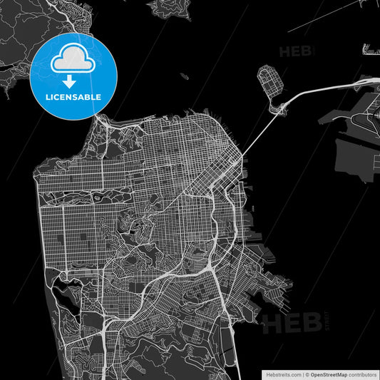 San Francisco, California - Area Map - Dark