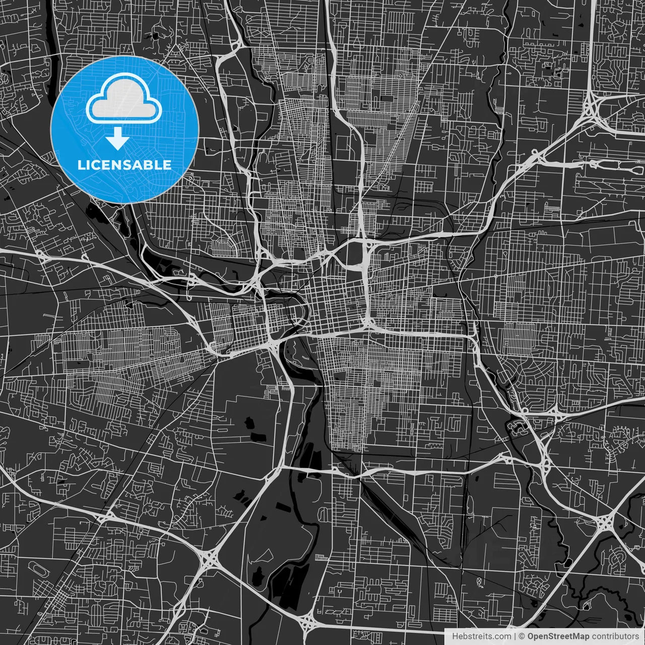 Columbus, Ohio - Area Map - Dark