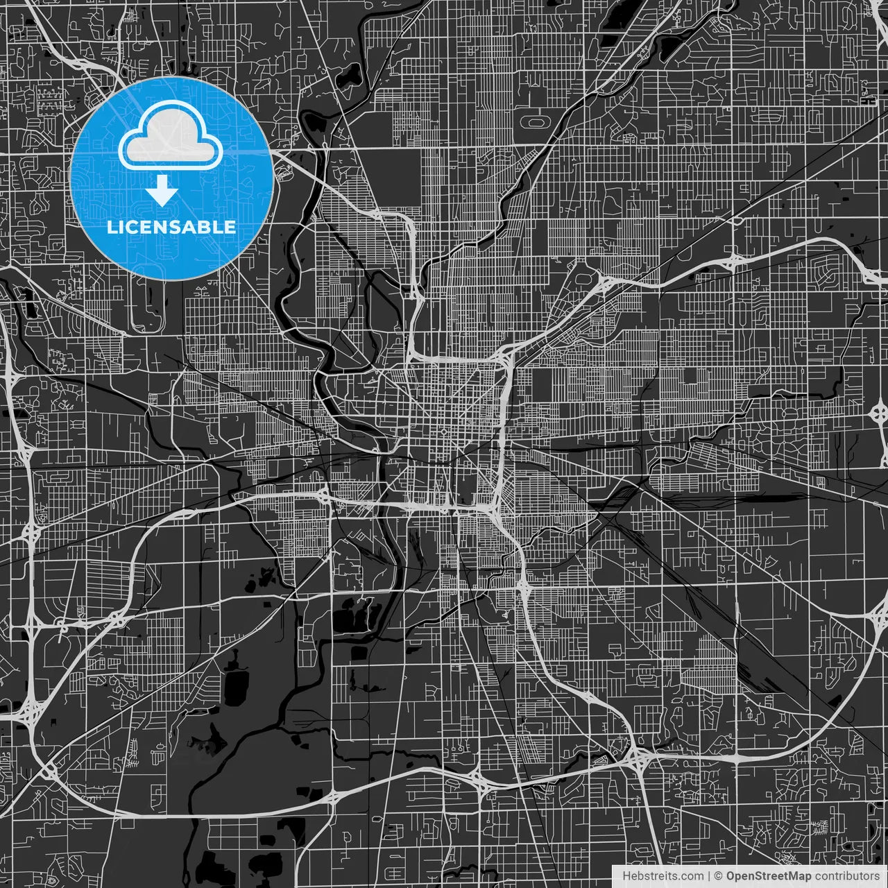 Indianapolis, Indiana - Area Map - Dark