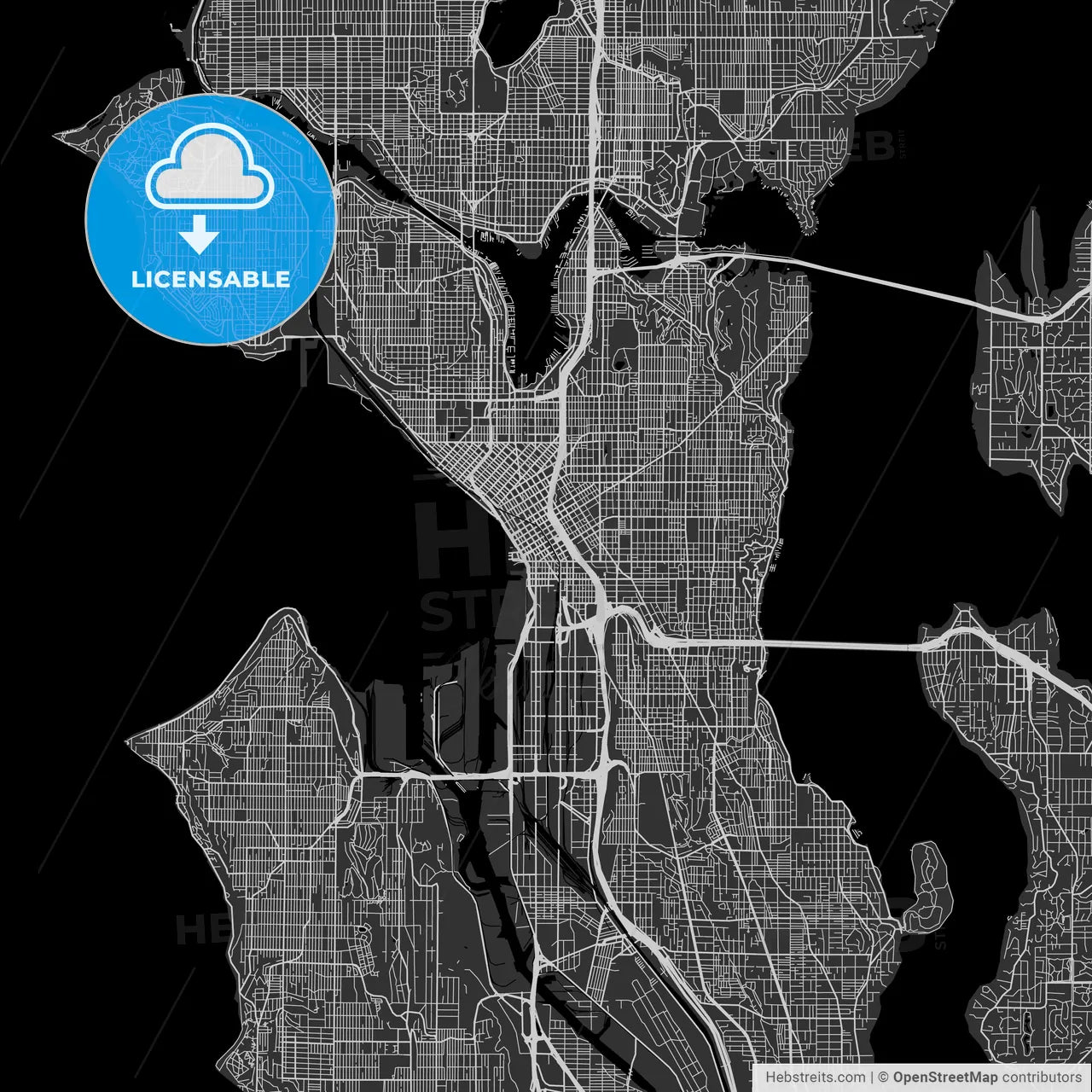 Seattle, Washington - Area Map - Dark