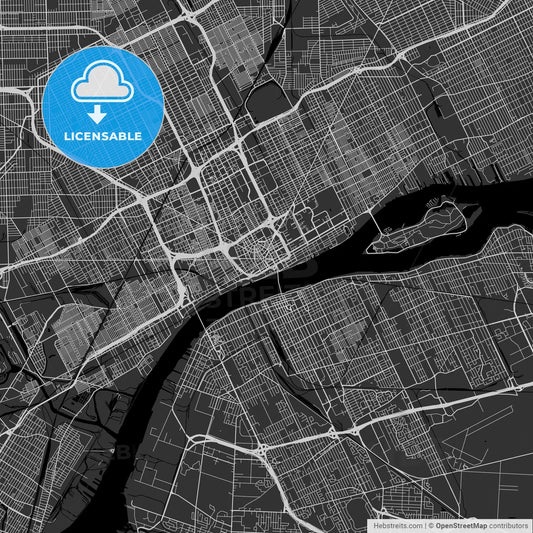 Detroit, Michigan - Area Map - Dark