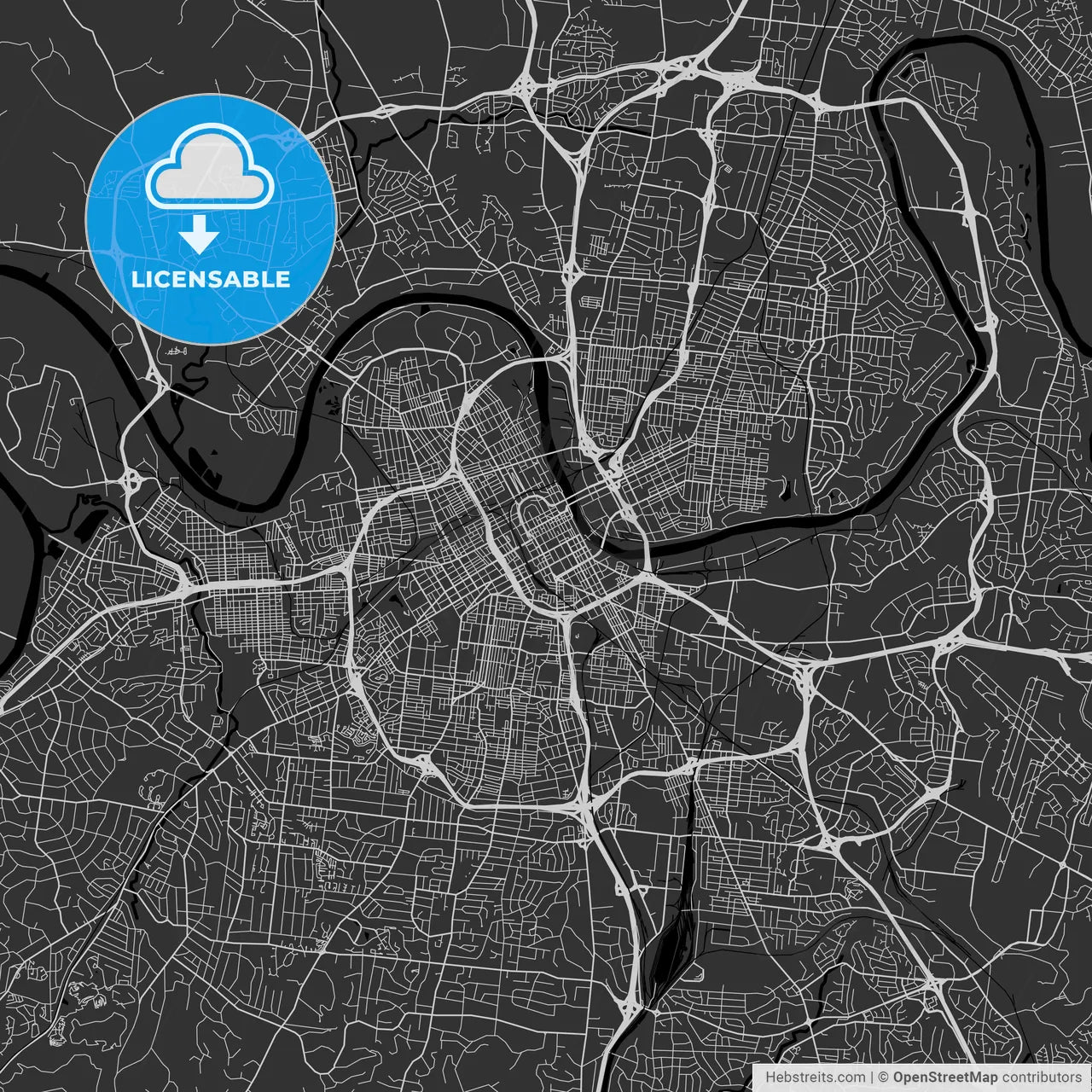 Nashville, Tennessee - Area Map - Dark