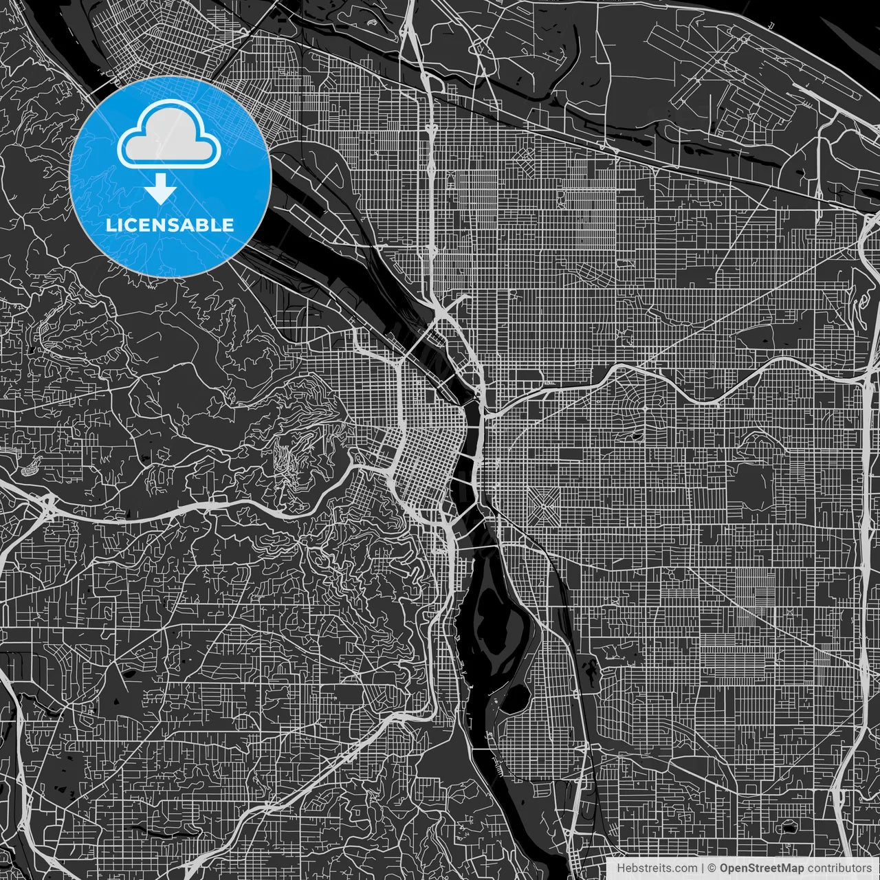 Portland, Oregon - Area Map - Dark