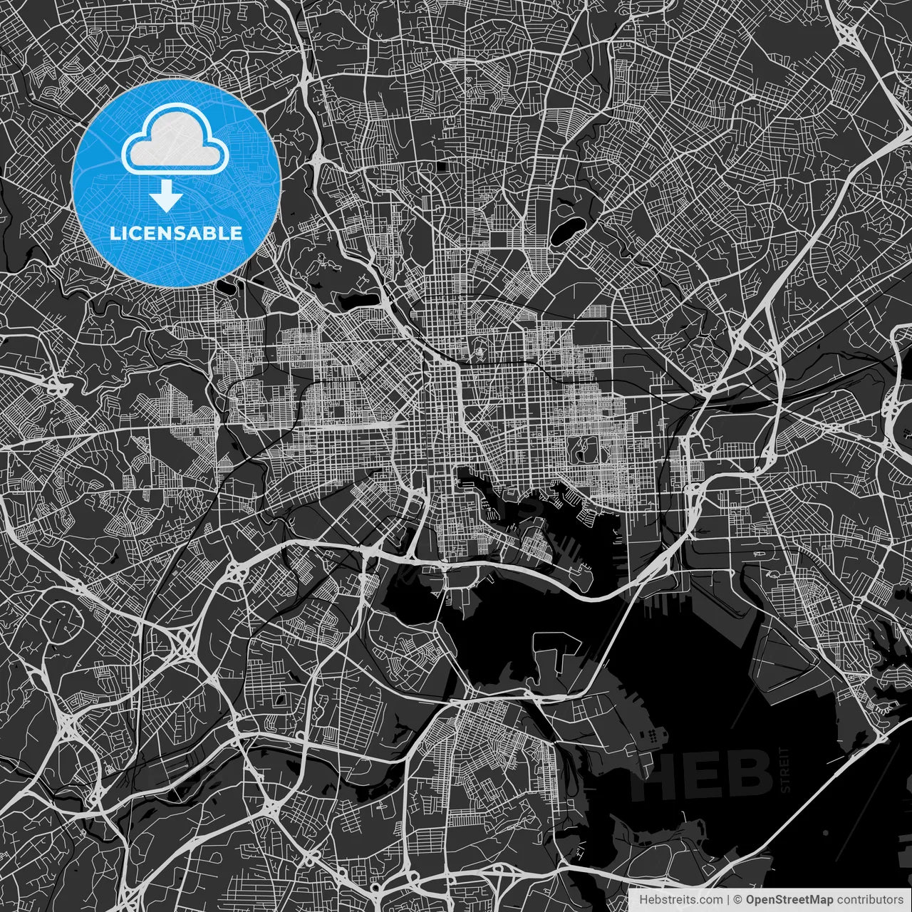 Baltimore, Maryland - Area Map - Dark