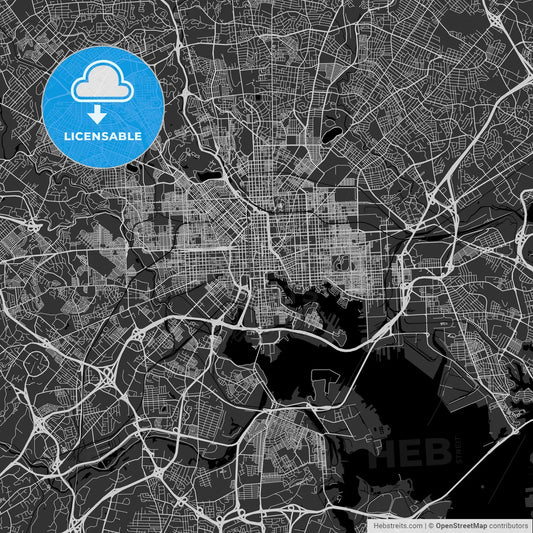 Baltimore, Maryland - Area Map - Dark