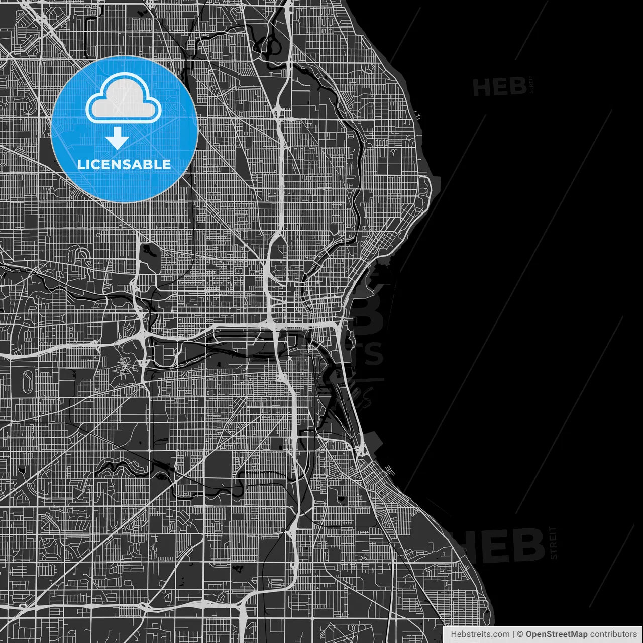 Milwaukee, Wisconsin - Area Map - Dark