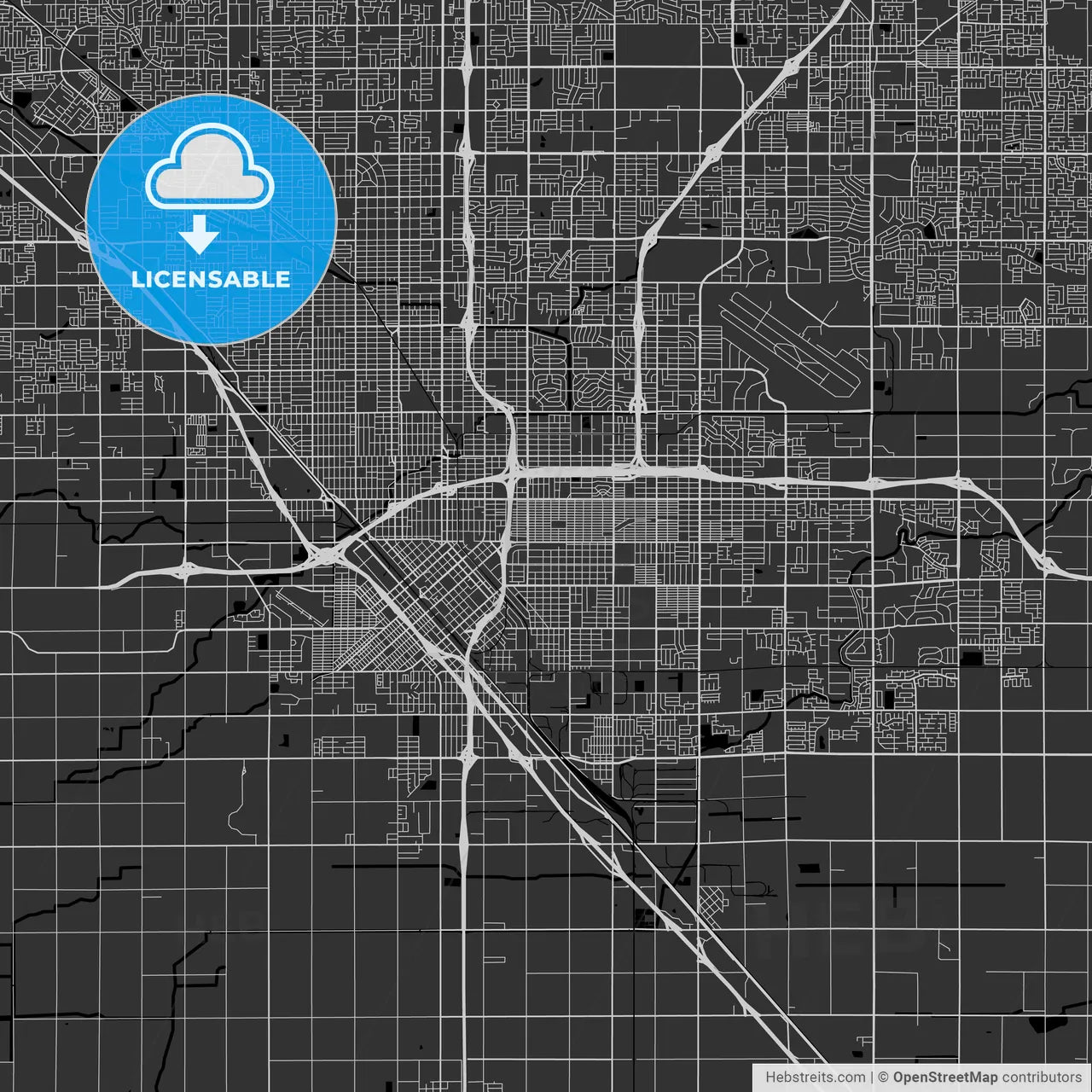 Fresno, California - Area Map - Dark