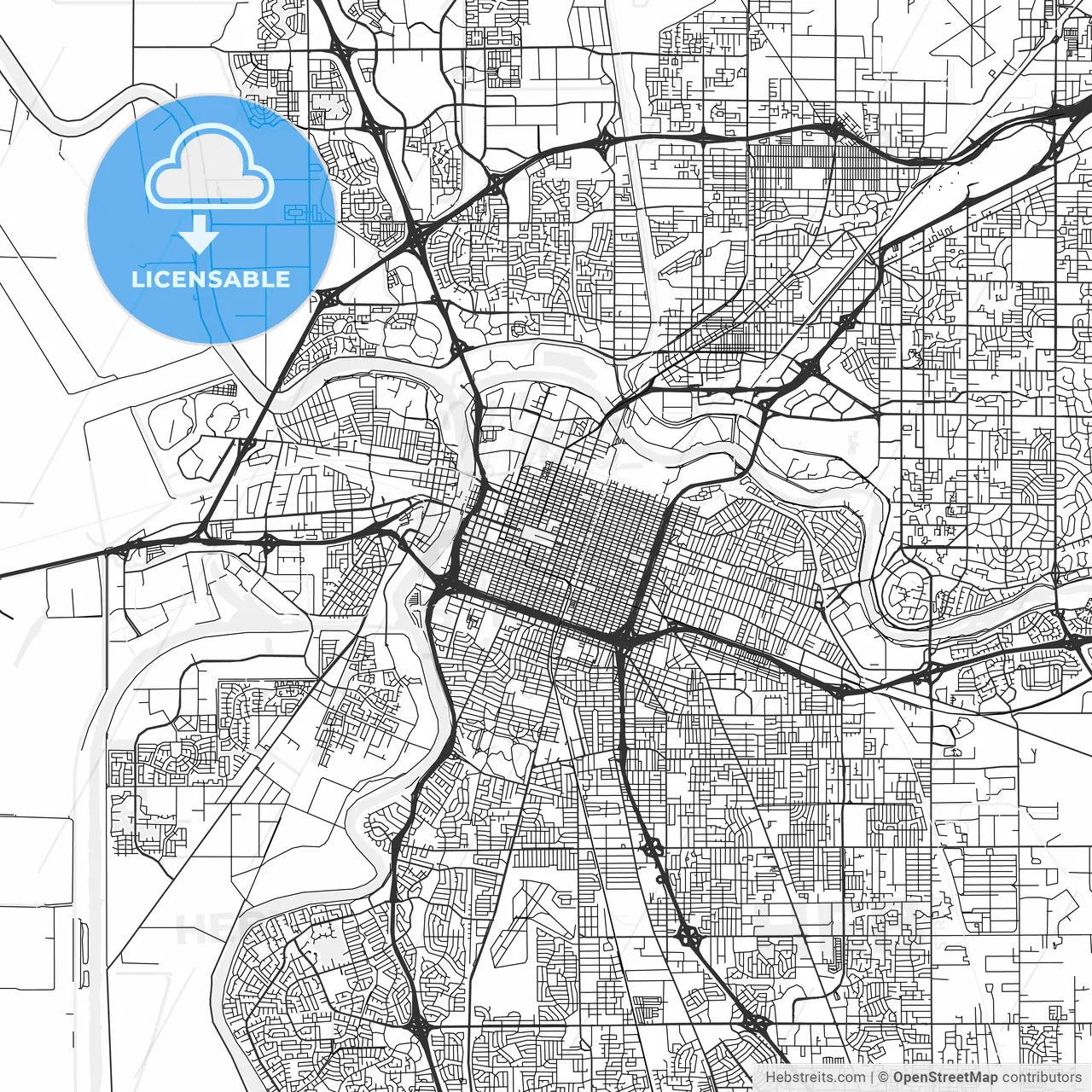 Sacramento, California - Area Map - Light